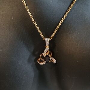 Gold Plated Sterling Silver and Black Tourmaline Pendant Necklace